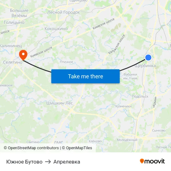 Южное Бутово to Апрелевка map