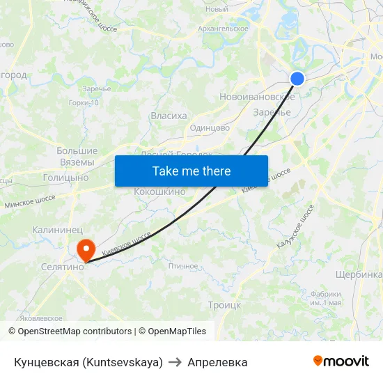 Кунцевская (Kuntsevskaya) to Апрелевка map