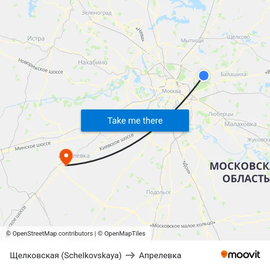 Щелковская (Schelkovskaya) to Апрелевка map
