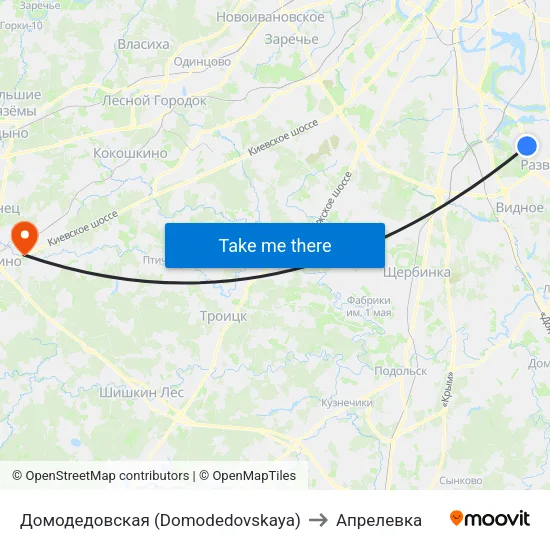 Домодедовская (Domodedovskaya) to Апрелевка map