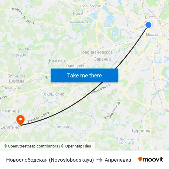 Новослободская (Novoslobodskaya) to Апрелевка map