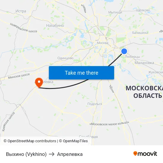 Выхино (Vykhino) to Апрелевка map
