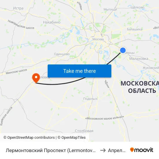Лермонтовский Проспект (Lermontovsky Prospekt) to Апрелевка map