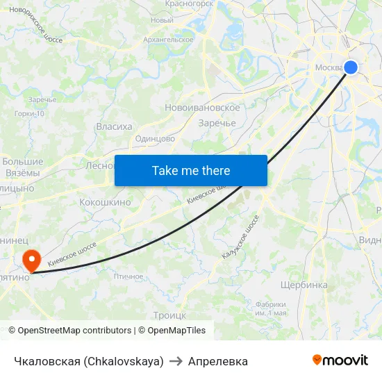 Чкаловская (Chkalovskaya) to Апрелевка map