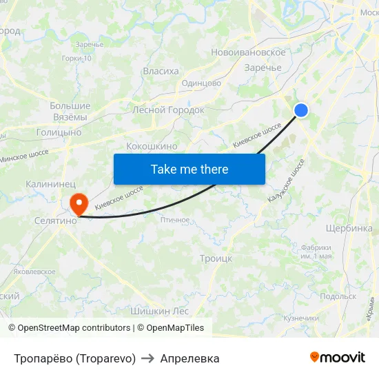 Тропарёво (Troparevo) to Апрелевка map