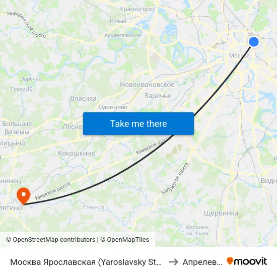 Москва Ярославская (Yaroslavsky Station) to Апрелевка map