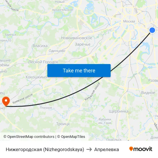 Нижегородская (Nizhegorodskaya) to Апрелевка map