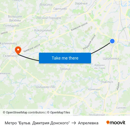 Метро "Бульв. Дмитрия Донского" to Апрелевка map