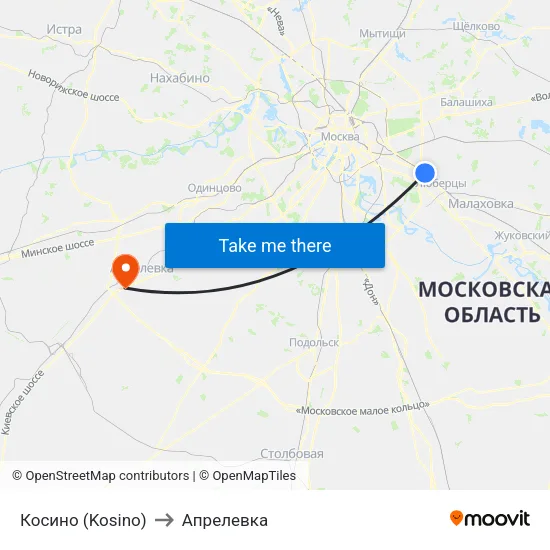 Косино (Kosino) to Апрелевка map
