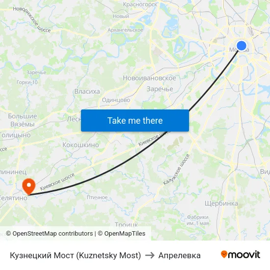Кузнецкий Мост (Kuznetsky Most) to Апрелевка map