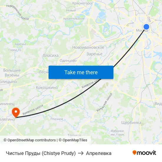 Чистые Пруды (Chistye Prudy) to Апрелевка map