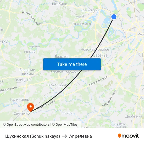 Щукинская (Schukinskaya) to Апрелевка map