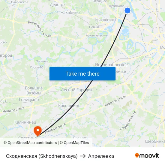 Сходненская (Skhodnenskaya) to Апрелевка map