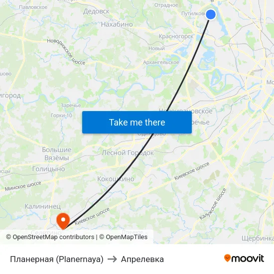 Планерная (Planernaya) to Апрелевка map