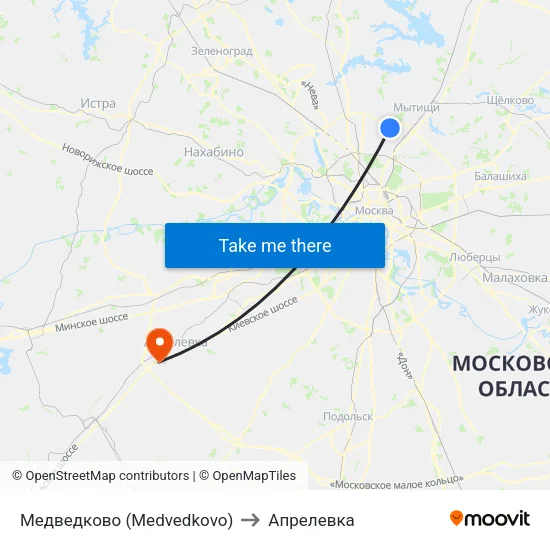 Медведково (Medvedkovo) to Апрелевка map