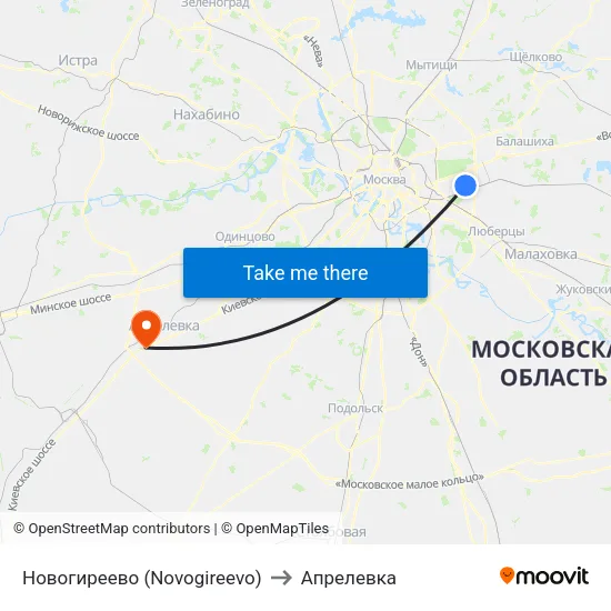 Новогиреево (Novogireevo) to Апрелевка map