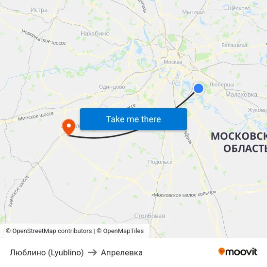 Люблино (Lyublino) to Апрелевка map