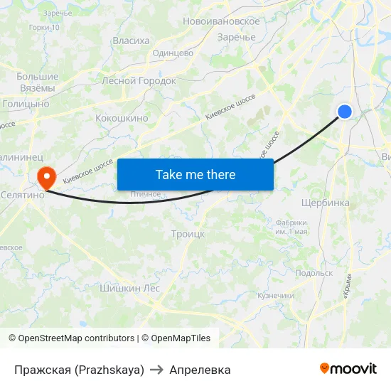 Пражская (Prazhskaya) to Апрелевка map