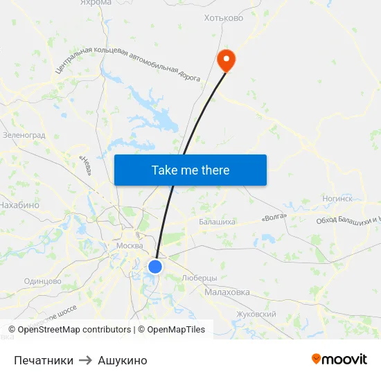 Печатники to Ашукино map