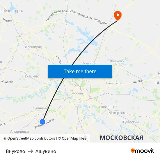 Внуково to Ашукино map