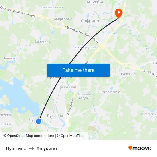 Пушкино to Ашукино map