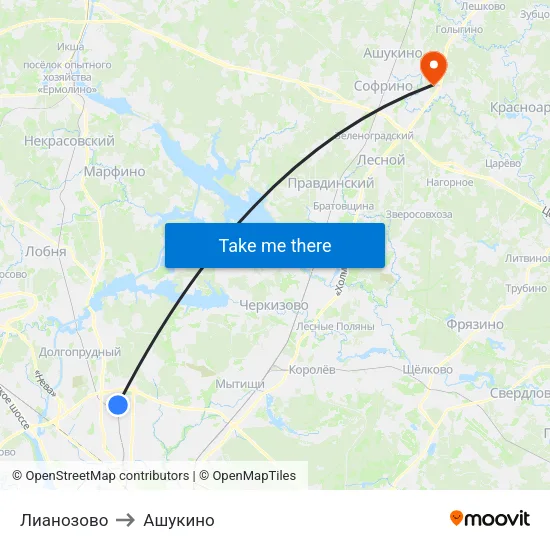 Лианозово to Ашукино map