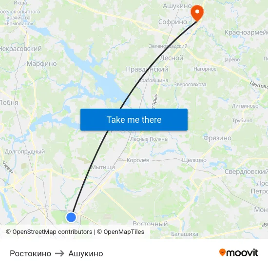 Ростокино to Ашукино map