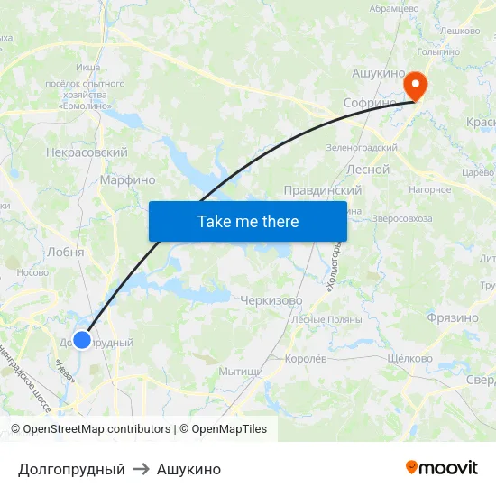 Долгопрудный to Ашукино map
