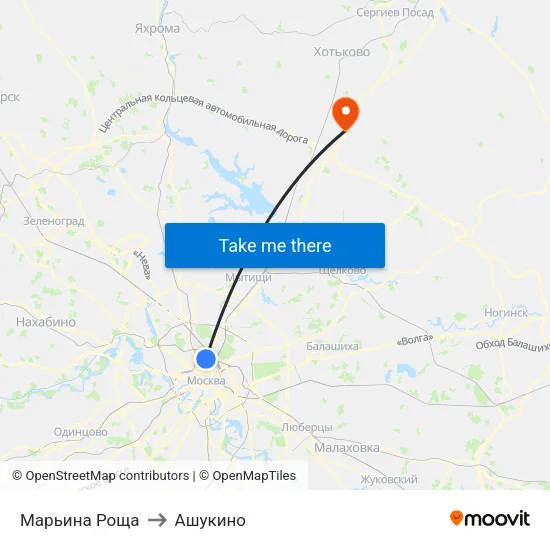Марьина Роща to Ашукино map