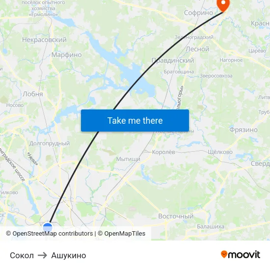 Сокол to Ашукино map
