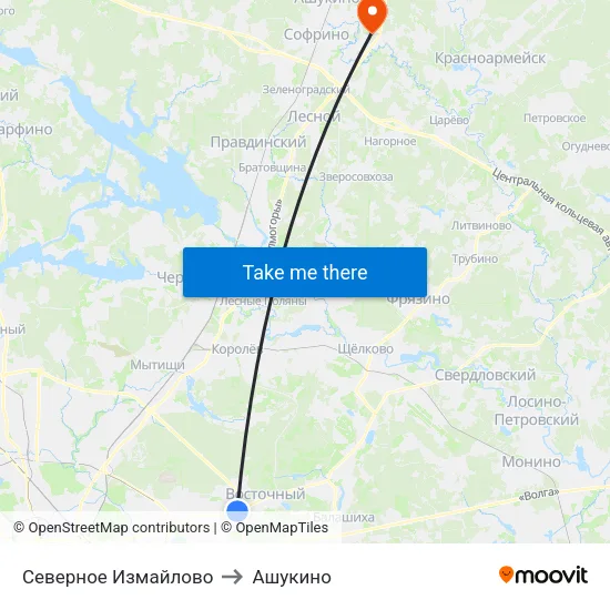 Северное Измайлово to Ашукино map