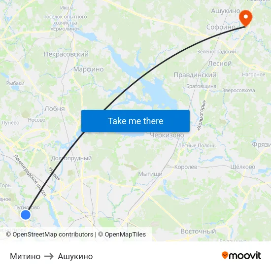 Митино to Ашукино map