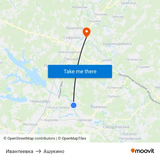 Ивантеевка to Ашукино map