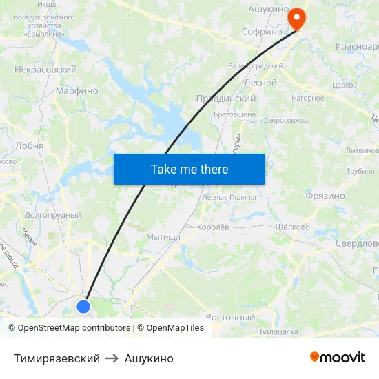 Тимирязевский to Ашукино map