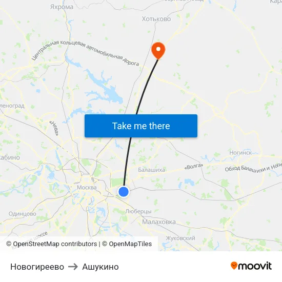 Новогиреево to Ашукино map