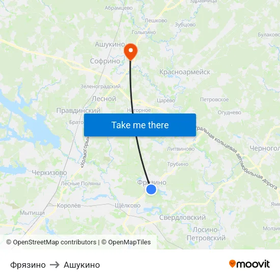 Фрязино to Ашукино map