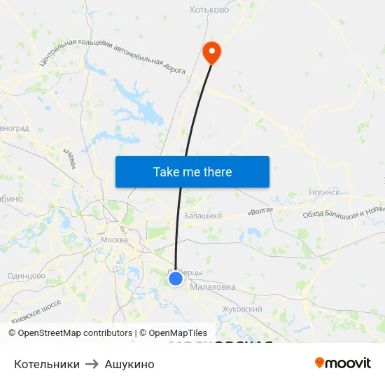 Котельники to Ашукино map