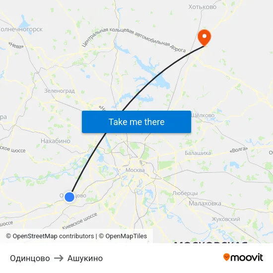 Одинцово to Ашукино map