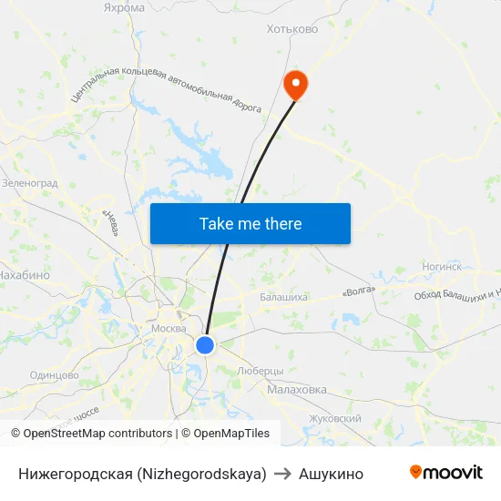 Нижегородская (Nizhegorodskaya) to Ашукино map
