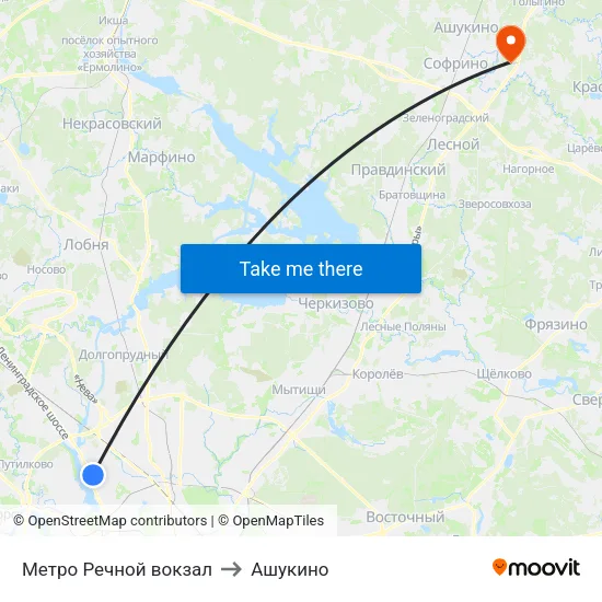 Метро Речной вокзал to Ашукино map