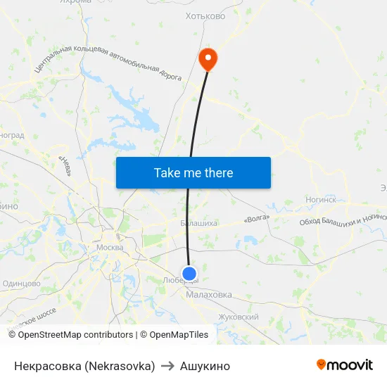 Некрасовка (Nekrasovka) to Ашукино map