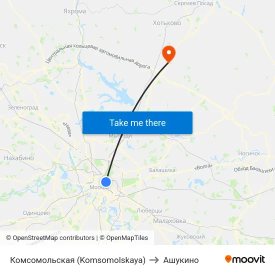 Комсомольская (Komsomolskaya) to Ашукино map