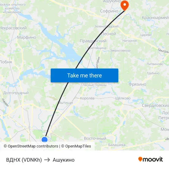 ВДНХ (VDNKh) to Ашукино map