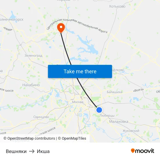 Вешняки to Икша map