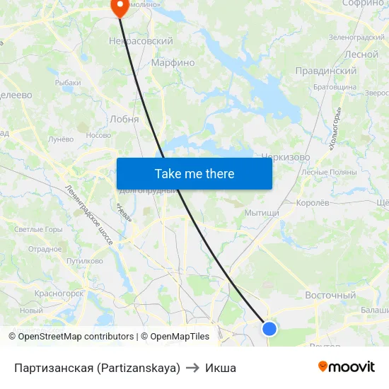 Партизанская (Partizanskaya) to Икша map