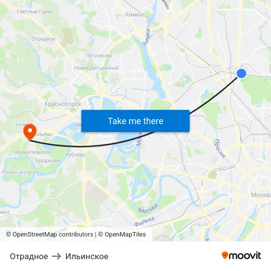 Отрадное to Ильинское map