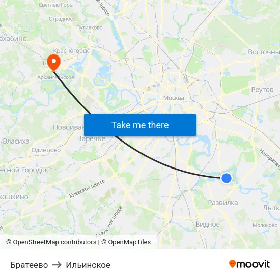 Братеево to Ильинское map