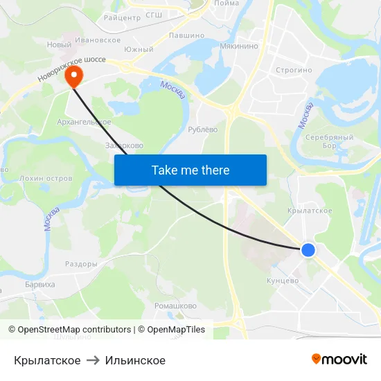 Крылатское to Ильинское map
