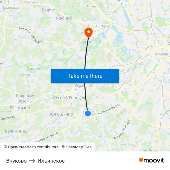 Внуково to Ильинское map