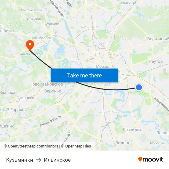 Кузьминки to Ильинское map